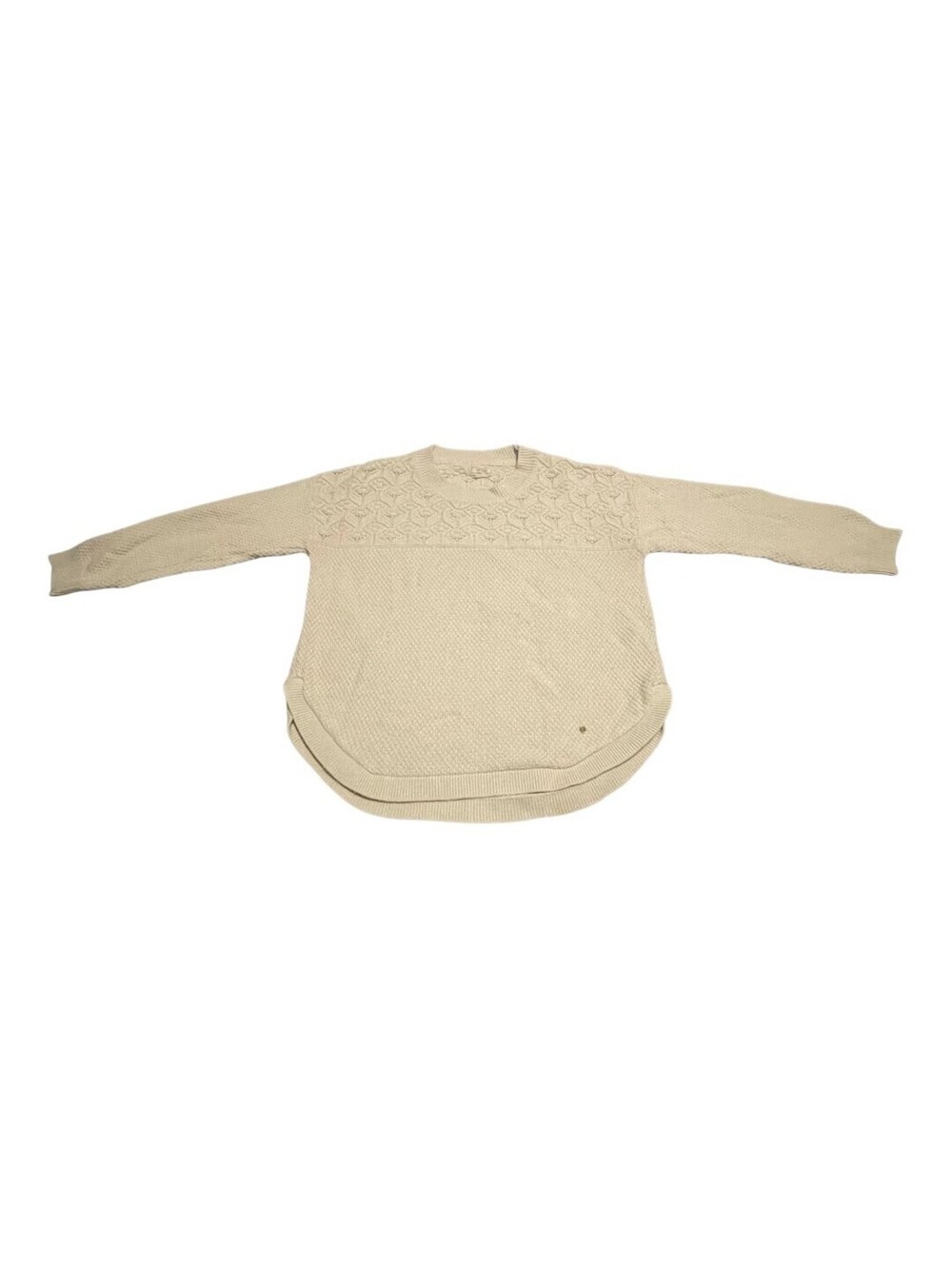 Fat Face Sweater 6 Small Cream Cable Knit Crew Long Sleeve Ribbed Curved Hem
